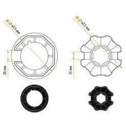 NICE 515.07000 Série Adaptateurs ERA M Ottagonal 70x (1 ÷ 1.5) Taille Ø 45 Mm Roue + Couronne
