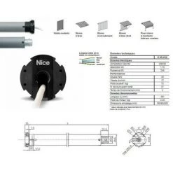 Moteur ERA M Ø 45 Mm, Filaire, Fin Course Mécanique, 40 Nm, 12Rpm, 75Kg, NICE - EM4012.
